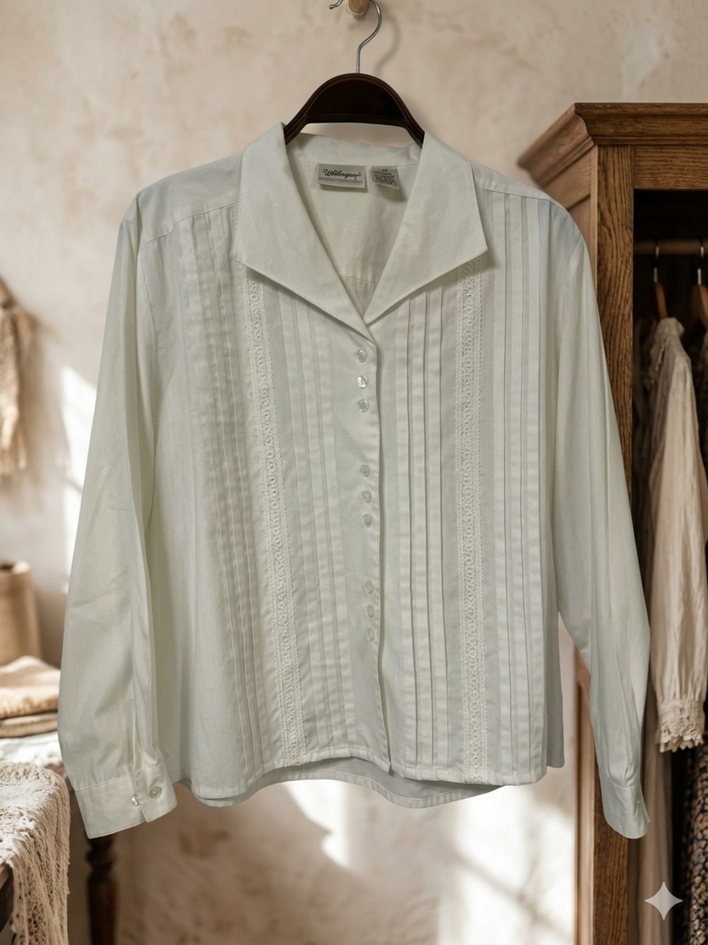 Vintage Classic White Pintuck Button-Front Blouse Jacket